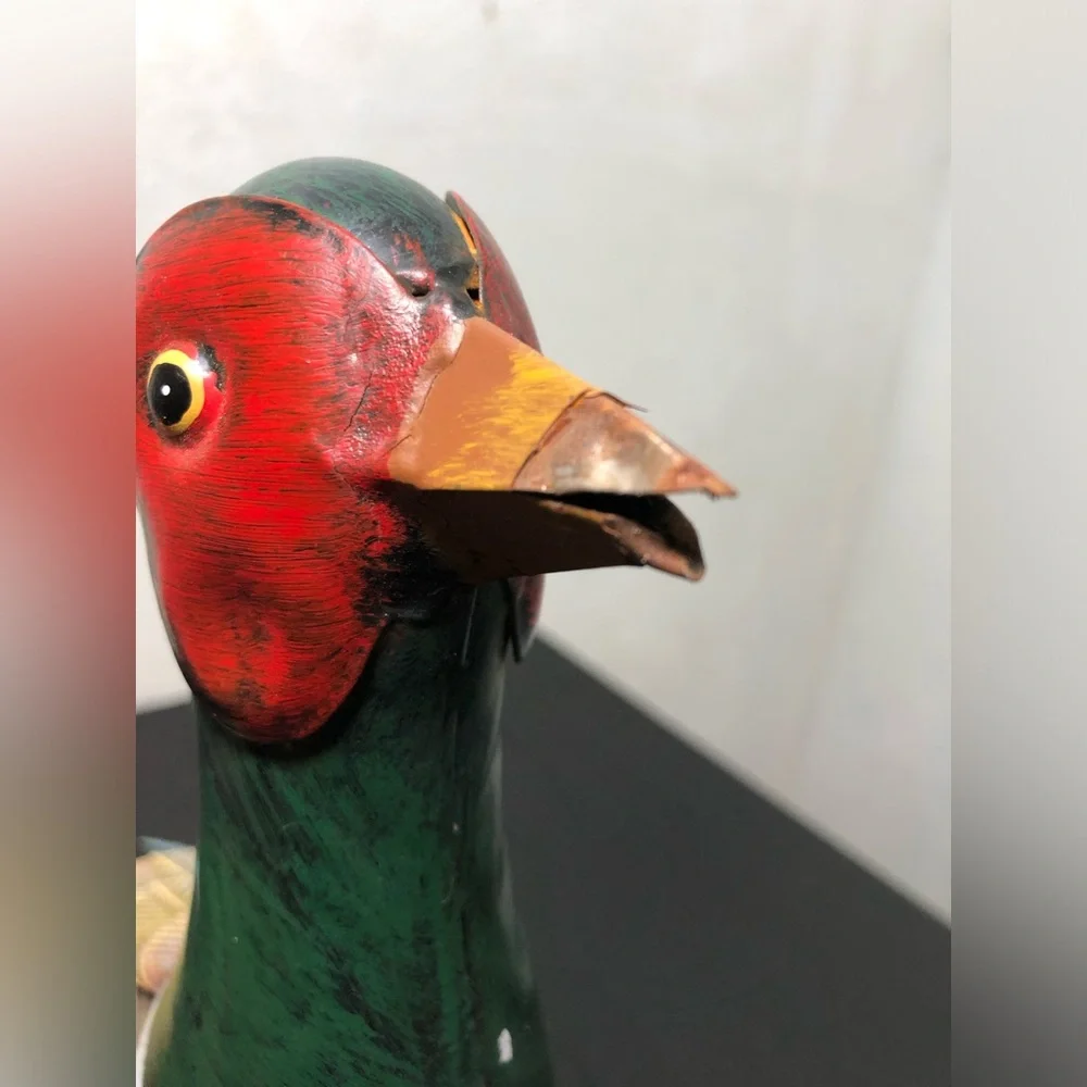 2 Metal Pheasant Bird Standing - Multicolor